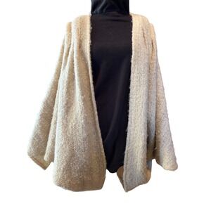 VTG Wool Mohair Textured Open Front Cape Draped Cardigan Cream Made In Ireland
